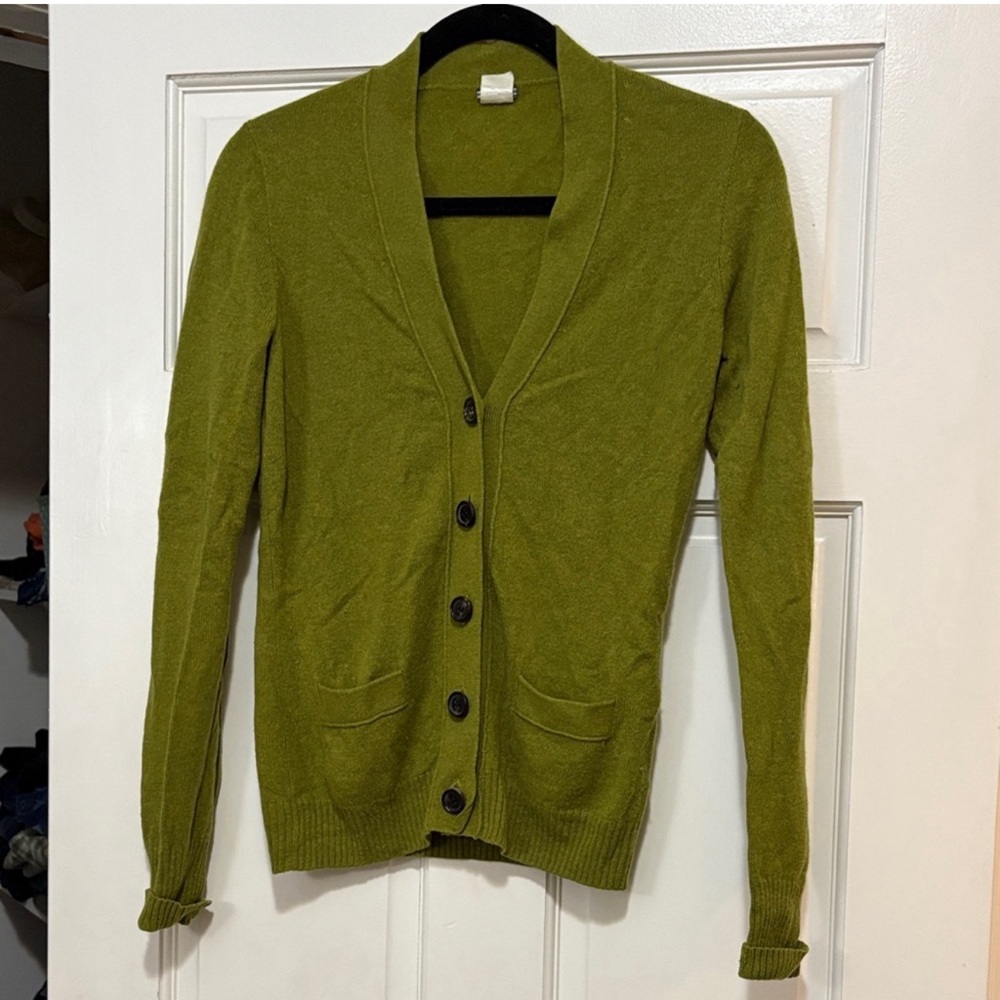 J.crew Green Cardigan 100% Cashmere Sweater Size Small Fair condition